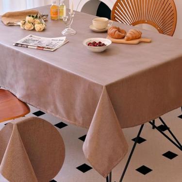 Imagem de KAIJIE Toalha de mesa retangular Fitable sem película limpa, cobrindo cor pura toalha de mesa de algodão e linho para festas de buffet e acampamento 140 x 200 cm café profundo