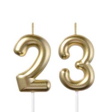 Imagem de Velas de aniversário douradas de 6 cm e 32 cm, número 23 e 32, topo de bolo para homens e mulheres, decorações de festa temática