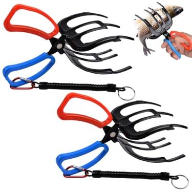 Imagem de LEONTOOL 3 garras de peixe para pesca, alicate de pesca leve antiderrapante, garra de controle de peixes de metal com cordão, pegador de peixe multifuncional para a maioria dos peixes e caranguejos de