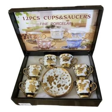 Imagem de Conjunto de Xícaras De Luxo Douradas 12 Peças (6 XÍCARAS + 6 PIRES) Para Cafézinho - LINHA PREMIUM.