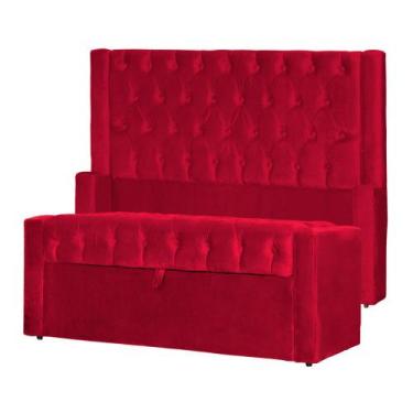 Imagem de Conjunto Cabeceira Mais Calçadeira Baú Emma Veludo Cores - DS Estofado