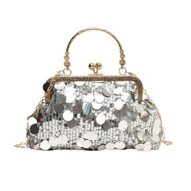 Imagem de Bolsas clutch para mulheres, bolsa noturna de lantejoulas brilhantes, bolsa transversal com glitter com alça superior, Prata