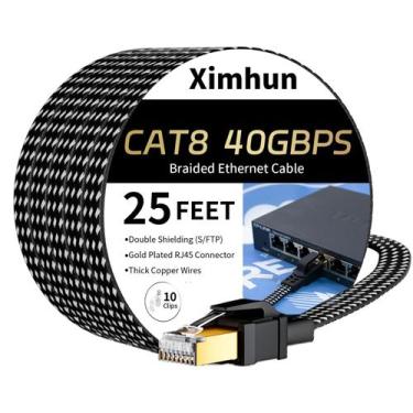 Imagem de Cabo Ethernet Ximhun Cat 8 25 pés 40 Gbps 2000 MHz RJ45 Nylon