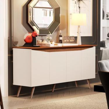 Imagem de Aparador Buffet 4 Portas Retrô Com Pés De Madeira Off White - Freijó Off White - Freijó