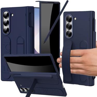 Imagem de YQODSZ Capa com alça de dedo para Samsung Galaxy Z Fold 6 com suporte para caneta S e Stylus, Z Fold 6 capa com alça de mão protetora de tela de privacidade embutida com suporte para dobradiça Z Fold