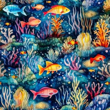 Imagem de VistaPalette Papel de parede azul laranja sob o mar peixe subaquático colorido coral descascar e colar decoração de parede papel de parede autoadesivo adesivo em contato fácil para apartamento de