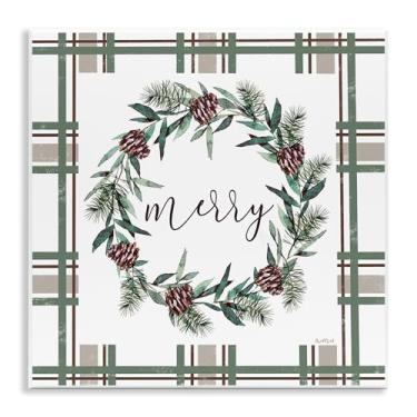 Imagem de Stupell Industries Merry Wreath on Green Plaid Wall Plaque Art Design por Elizabeth Tyndall, 12 x 12