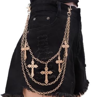 Imagem de Longita Corrente jeans com cruz dourada para mulheres, corrente de bolso para calças, motociclista, quadril, punk, acessório, moda moderna, festival, concerto, cosplay, joias para mulheres