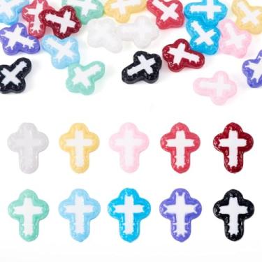 Imagem de Cheriswelry 20 peças de contas cruzadas coloridas contas de vidro vintage crucifixo espaçador 14,5 x 11,5 x 4 mm para decoração de Páscoa, colar, pulseira, brinco, fabricação de joias