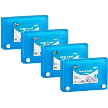 Imagem de Porta-cartão de índice azul, estojo organizador de cartão flash de 7,6 x 12,7 cm, caixa de arquivo com 5 divisórias e adesivos, suporte de receitas para cartão de notas, também disponível em vermelho, roxo, verde, comporta 100 cartões, pacote com 4