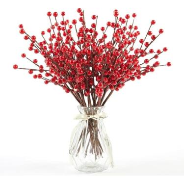 Imagem de joyhalo Pacote com 36 hastes de frutas vermelhas – hastes de baga de azevinho, decoração de Natal de frutas vermelhas, palhetas de frutas vermelhas para galhos de enchimento de árvore de Natal