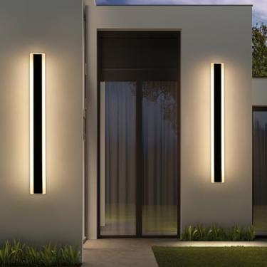 Imagem de Daoseolo Pacote com 2 arandelas de parede externas, 79,8 cm, luz externa preta moderna, 3 luzes coloridas 3000K/4500K/6000K, 31W, IP65, luminária de parede à prova d'água para pátio, quintal, garagem