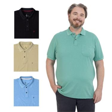 Imagem de Kit 4 Camisa Polo Masculina Plus Size Pique com Bolso Casual