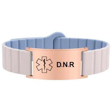 Imagem de Pulseira de alerta médico para mulheres e homens, pulseira de identificação de alerta médico ajustável à prova d'água para marcapasso de epilepsia D.N.R diabético, Adjustable Size, Silicone e aço