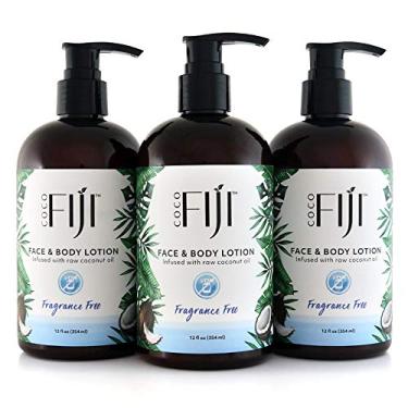 Imagem de Loção facial e corporal Coco Fiji infundida com óleo de coco | Loção para pele seca | Creme hidratante facial e loção de massagem para mulheres e homens | Sem fragrância 350 ml, pacote com 3