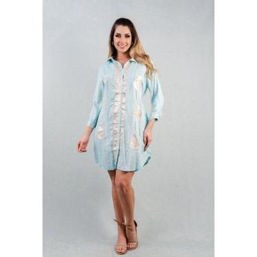 Imagem de Saída de Praia Indiana Camisa Bordada com Manga 3/4 GE00421 - Kiara Br