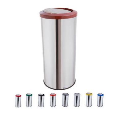 Imagem de Lixeira Inox Com Tampa Basculante Lixeira Grande 50 Litros - CCM, Marr
