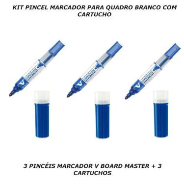 Imagem de Pincel marcador quadro branco 3 un com 3 cartuchos azul- kit - PILOT