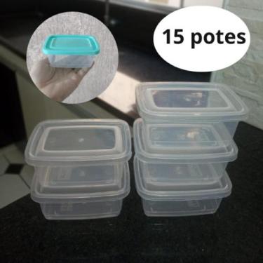 Imagem de Kit 15 potes plásticos retangular com tampa, jogo pote BPA free. Conju