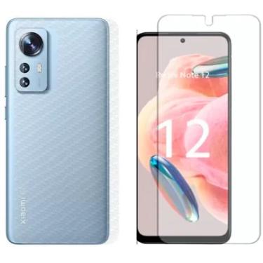 Imagem de Película Hidrogel + Adesivo Fibra De Carbono Para Xiaomi Redmi Note 12 Pro - Transparente