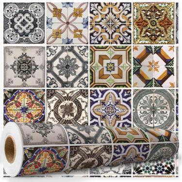 Imagem de Papel De Parede Para Cozinha Azulejo Autoadesivo Português 10mx47cm - 