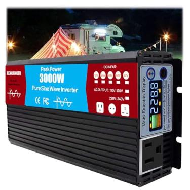 Imagem de HENGJINGTR Inversor de 1500 Watts 12V-72V DC para 110V 220V AC, inversor de potência de onda senoidal pura de pico de 3000W com 1 tomada CA para caminhões e veículos,72V to 220V