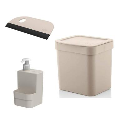 Imagem de Kit Lixeira, Rodinho De Pia Rodo E Porta Detergente Cozinha