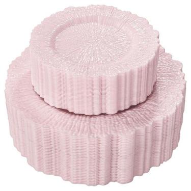 Imagem de Pratos de plástico SUT Pink 60 unidades com 10 polegadas de jantar e 7