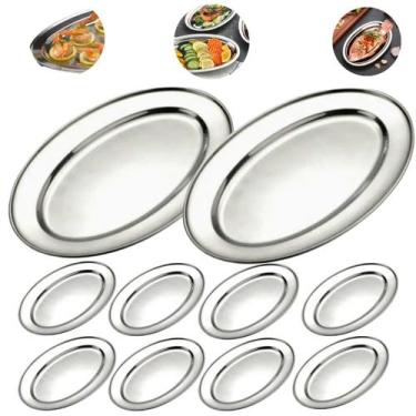 Imagem de Kit 10 Bandeja Travessa Oval Rasa Inox Servir Porções 30cm - Kehome