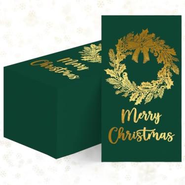 Imagem de Horaldaily 100 guardanapos decorativos de papel descartáveis de Natal, guirlanda de Natal em folha de ouro verde, toalha de mão para festa, almoço, jantar, cozinha, banheiro