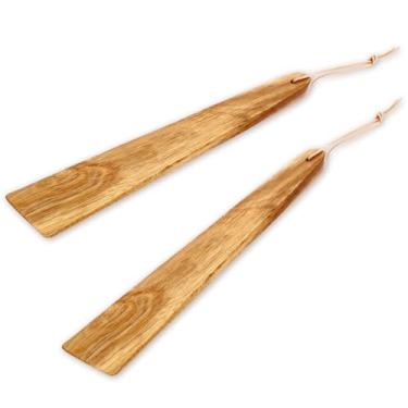 Imagem de 2 peças de raspador de ovos de madeira, espátula de raspador de madeira antiaderente resistente ao calor, versátil com cabo liso, espátula de madeira plana para virar, servir, raspar (cor 2 - fritar)