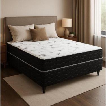 Imagem de Cama Box Casal (138x64) D26 Molas Ensacadas Preto/Branco Viena Topázio