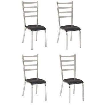 Imagem de Kit 4 Cadeiras Laura Cromada Para Cozinha Preto - GAT MAGAZINE