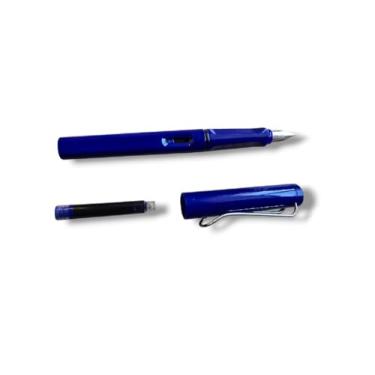 Imagem de Caneta tinteiro modelo safari ponta fina com cartucho de tinta azul, compatível com lamy (Azul)