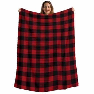 Imagem de Cobertor xadrez de búfalo vermelho e preto, cobertores macios xadrez clássicos para sofá-cama e viagens, cobertores modernos de flanela listrada de microfibra de pelúcia, cobertores de sofá leves 76 x