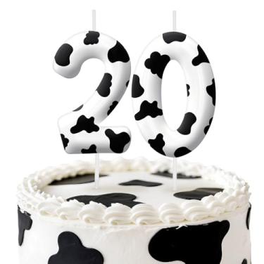Imagem de Velas de aniversário de vaca, decoração de topo de bolo de 6 cm, número 20 velas, decorações de aniversário, decorações de bolo de festa de aniversário, suprimentos de festa
