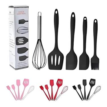 Imagem de Kit Utensílios de Cozinha em Silicone 5 Peças com Fue – Espátula, Pincel e Fouet, Resistente ao Calor até 230°C, Antiaderente, Livre de BPA, Fácil de Limpar, Acessórios para Panela e Cozinha Completa