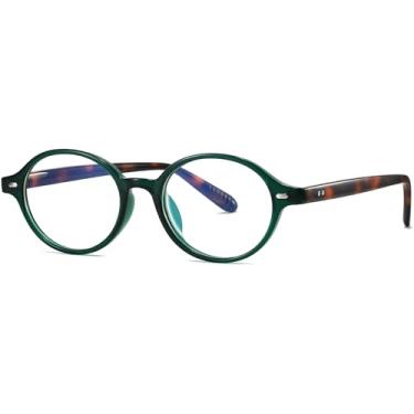 Imagem de AIEYEZO Óculos retrô redondos com luz azul para homens e mulheres, moda vintage anos 90, oval, armação redonda, óculos nerd, Verde e tartaruga, MM