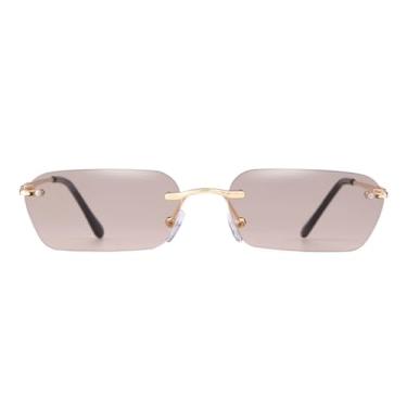 Imagem de VFDHN Óculos de sol retangulares retrô femininos e masculinos, armação pequena, sem aro, azul e vermelho, luxo (5)