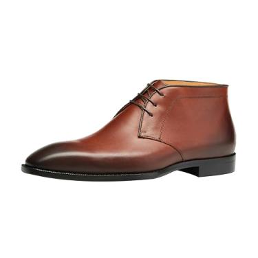 Imagem de Santimon Botas masculinas Chukka de couro com cadarço clássicas botas de cano curto casual para negócios, Marrom, 43
