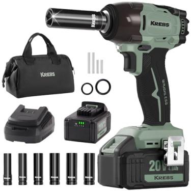 Imagem de Chave de impacto sem fio de 20 V, alto torque máximo de 350 Nm, chave de impacto portátil de 1/5.1 cm, sem escova com 6 soquetes, bateria de 4,0Ah, chave elétrica para carro, oficina, casa, projeto