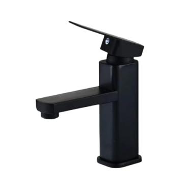 Imagem de Torneira Banheiro Misturador Monocomando Quadrada ¼ Volta Luxo Bancada Pia Alto Padrão Aço Inox Bica Baixa (Preta)