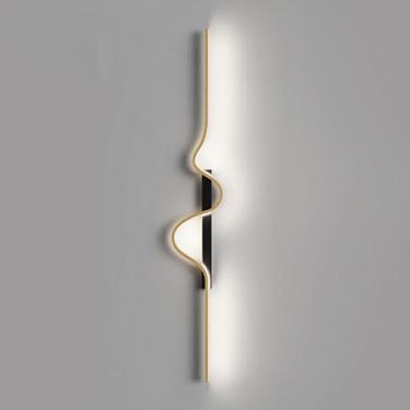 Imagem de Arandela De Parede Linear Regulável Led Luz De Parede Preta Lâmpada De Parede Moderna Com Controle Remoto, Arandelas Com Fio Luminária De Parede Para Sala De Estar Quarto, Gold, 100cm