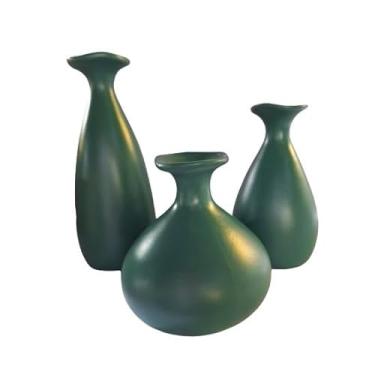 Imagem de Trio Vaso Garrafa De Cerâmica Decorativa Para decoração Sala Suculenta(Verde)