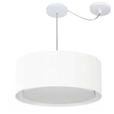 Imagem de Lustre Pendente Cilíndrico Com Desvio De Centro Vivare Md-4314 Cúpula Em Tecido 50x25cm - Bivolt Branco 127/220v