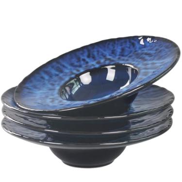 Imagem de jinsongdafa Tigelas de sopa de cerâmica com borda de 142 g, pratos de sopa, conjunto de 4 tigelas de massa, pratos rasos com borda larga, melhor escolha para restaurantes e gourmets de alta qualidade