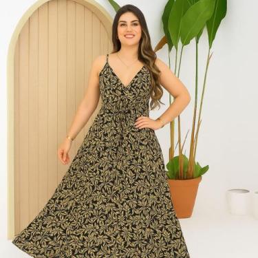 Imagem de Vestido Longo Indiano Vih Triny Estampado Linha Premium, Preto, G