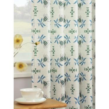 Imagem de Cortinas Luxuosas Filtro de Luz Floral: com plis de puxador Longas 108" (274cm), Linho Estilo Farmhouse, com Ganchos e Argolas - Set de 2 Painéis