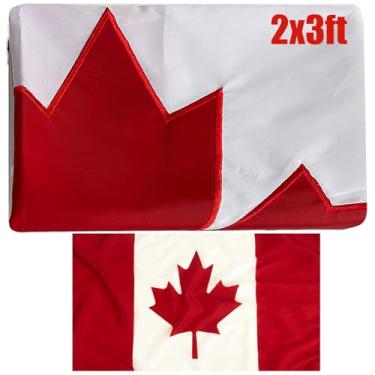 Imagem de Bandeira do Canadá bordada 2x3 exterior dupla face - Cabeçalho de lona de poliéster de cor vívida e 4 linhas costuradas - Bandeiras nacionais canadenses com ilhós de latão