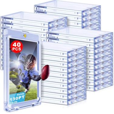 Imagem de Suporte de cartão de um toque para cartas colecionáveis, capa rígida de proteção U-V para cartas de jogos esportivos, futebol, beisebol (estojo magnético de 130 pontos)